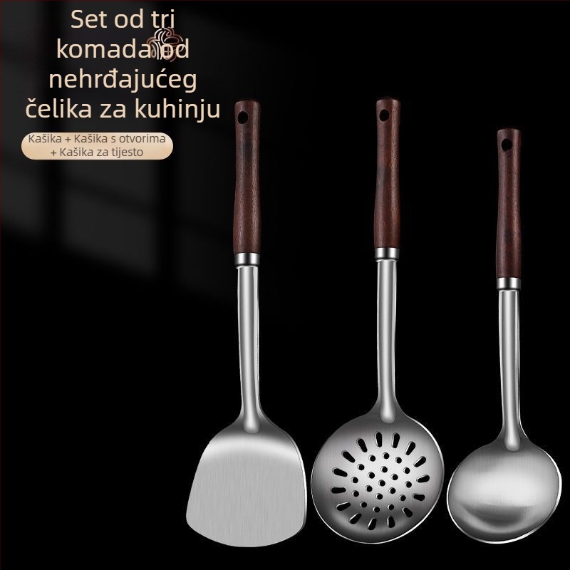 Set žlica i spatula od nehrđajućeg čelika – zaštita od opeklina, s tiskanim logom, kuhinjski pribor