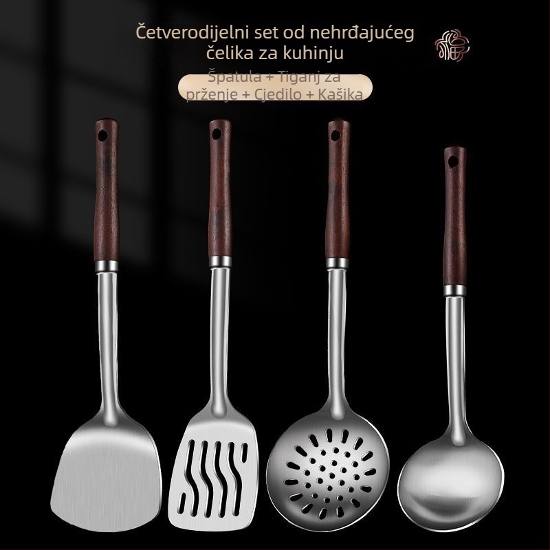 Set žlica i spatula od nehrđajućeg čelika – zaštita od opeklina, s tiskanim logom, kuhinjski pribor