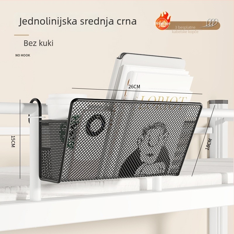 Metalni viseći organizator uz rub kreveta, 1 sloj, bez bušenja