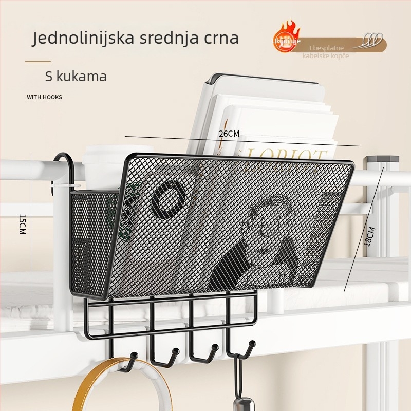 Metalni viseći organizator uz rub kreveta, 1 sloj, bez bušenja