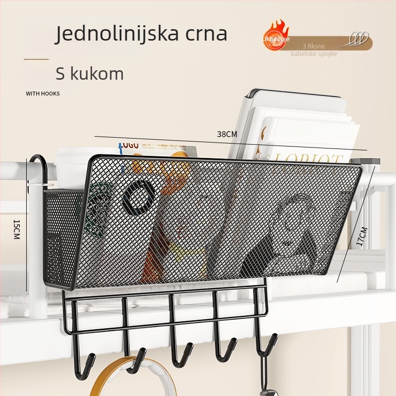 Metalni viseći organizator uz rub kreveta, 1 sloj, bez bušenja