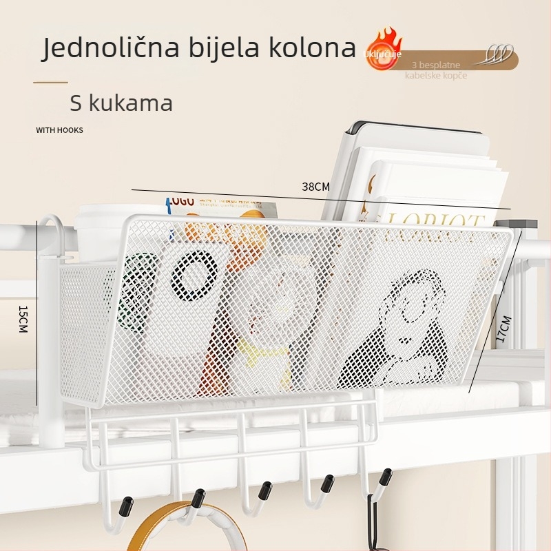 Metalni viseći organizator uz rub kreveta, 1 sloj, bez bušenja