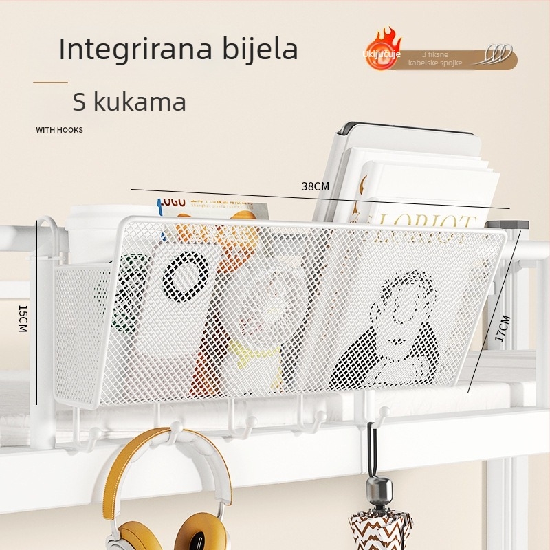 Metalni viseći organizator uz rub kreveta, 1 sloj, bez bušenja