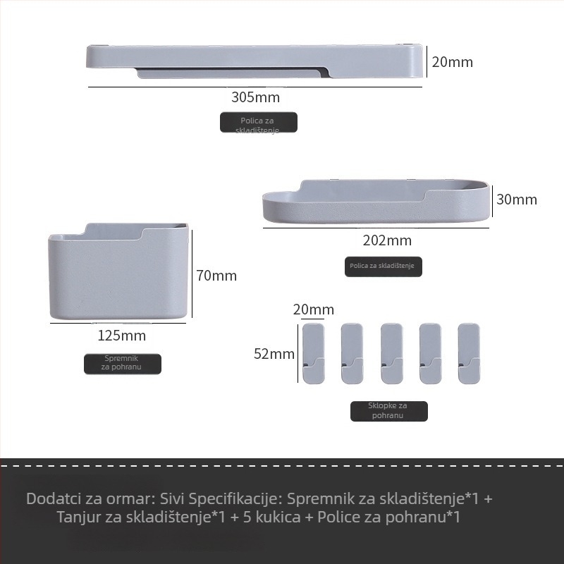 Zidna plastična polica za pohranu – 3 razine, bez bušenja, višenamjenska, proširiva, montaža usisnom čašom.