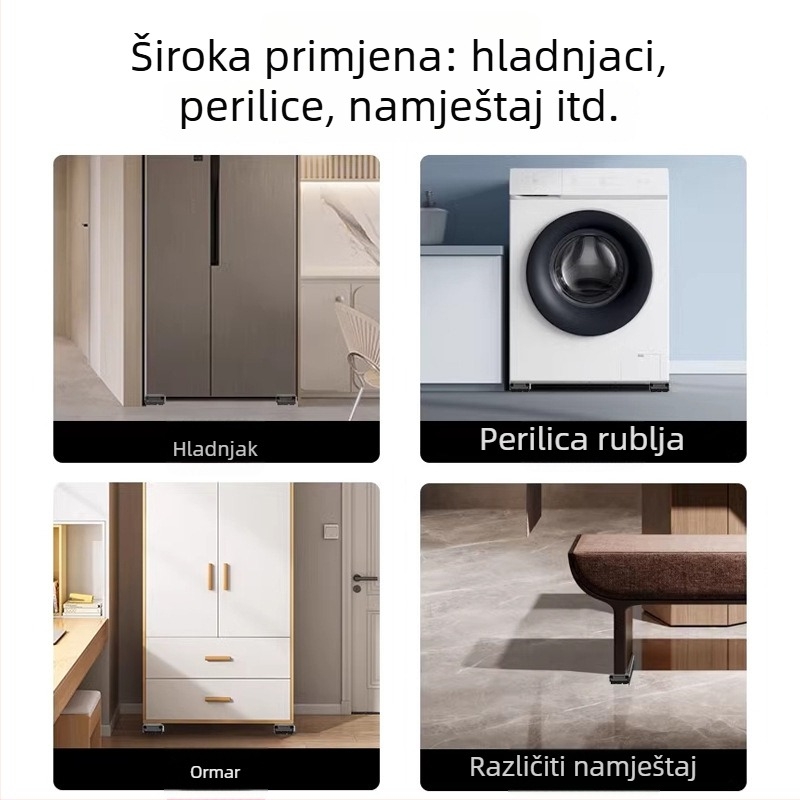 Stalak za perilicu rublja s pomičnom temeljem, protuklizan i antivibracijski, metalni okvir s kliznim kotačićima