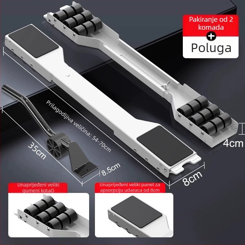 Stalak za perilicu rublja s pomičnom temeljem, protuklizan i antivibracijski, metalni okvir s kliznim kotačićima