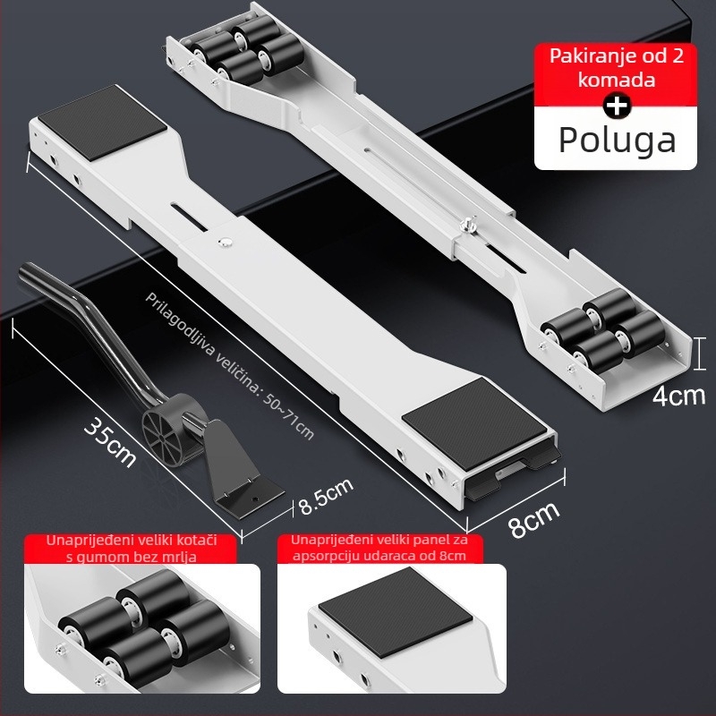 Stalak za perilicu rublja s pomičnom temeljem, protuklizan i antivibracijski, metalni okvir s kliznim kotačićima