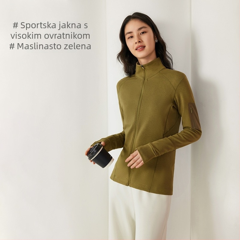 Ženska termo sportska jakna — uski kroj, poluoturtljasti ovratnik, zip, gusta toplina, regenerirana vlakna celuloze