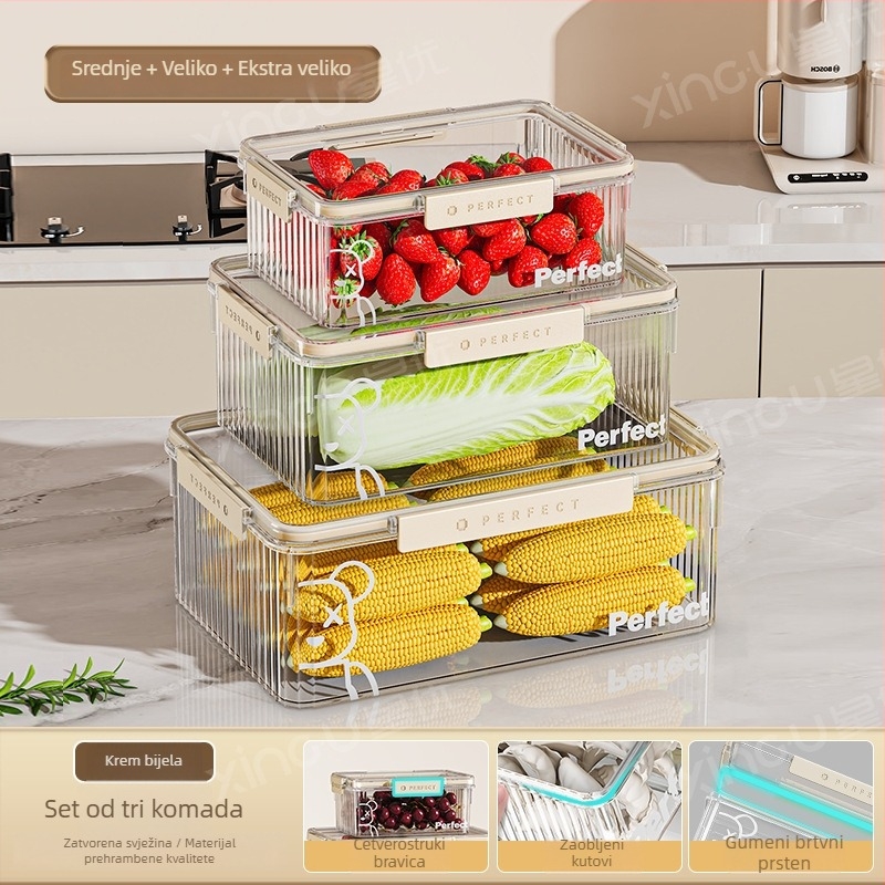 Plastična kutija za skladištenje u hladnjaku, Xingyou, nordijski stil, Crisper kutija, prehrambene kvalitete, prozirna, hermetički zatvorena