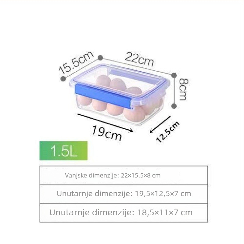 Pravokutna plastična kutija za kuhinjsko skladištenje, velika kapaciteta, prozirna, prehrambene klase, kompatibilna s hladnjakom