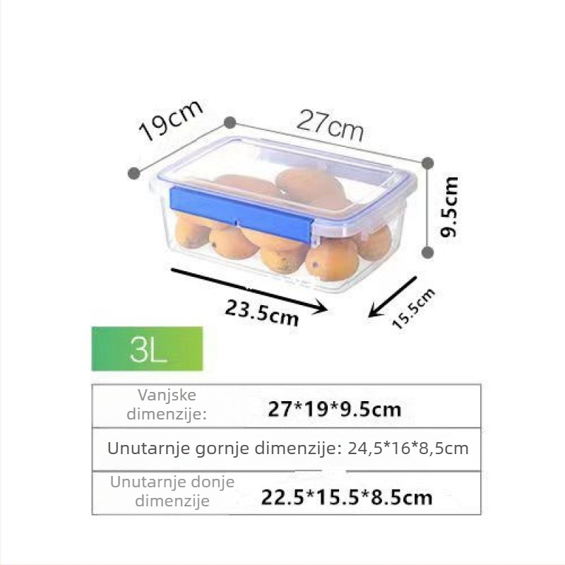 Pravokutna plastična kutija za kuhinjsko skladištenje, velika kapaciteta, prozirna, prehrambene klase, kompatibilna s hladnjakom