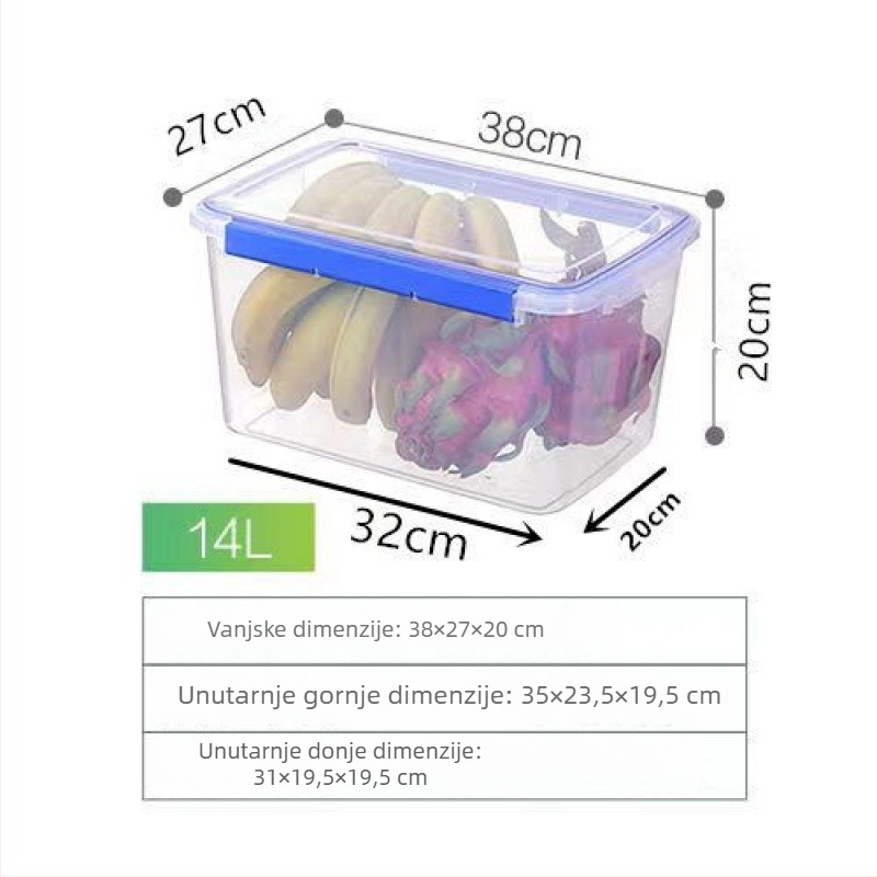 Pravokutna plastična kutija za kuhinjsko skladištenje, velika kapaciteta, prozirna, prehrambene klase, kompatibilna s hladnjakom