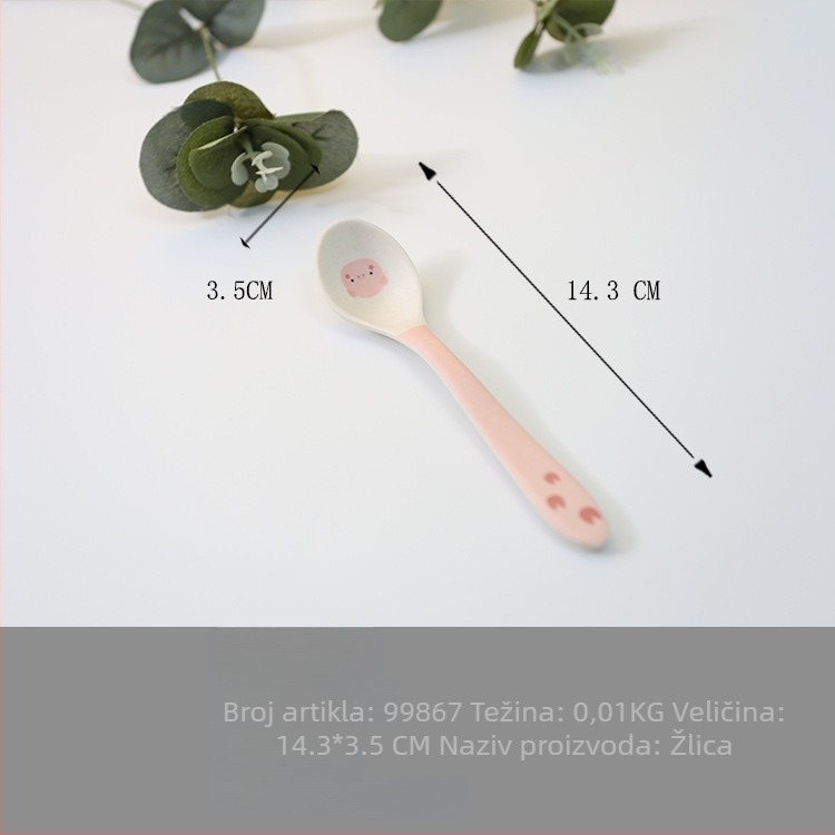 Set dječjih posuđa — tanjur u obliku praseta, crtani dizajn, melamin i vlakna bambusa, nepravilan oblik