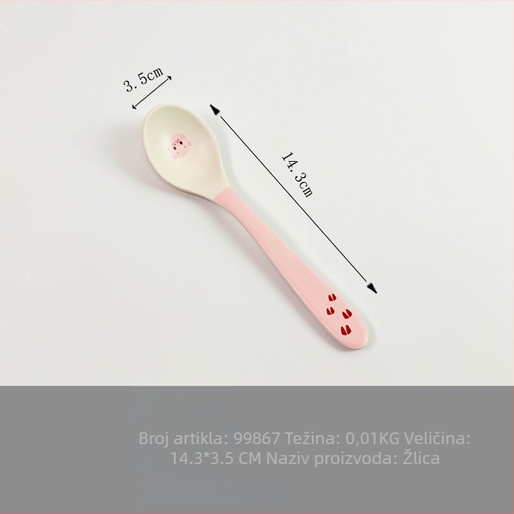 Set dječjih posuđa — tanjur u obliku praseta, crtani dizajn, melamin i vlakna bambusa, nepravilan oblik