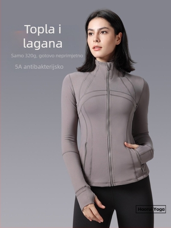 Joga jakna zimi — Slim-Fit, stojeći ovratnik, dugi rukavi, prozračna najlonska smjesa, podstava od spandexa 13%