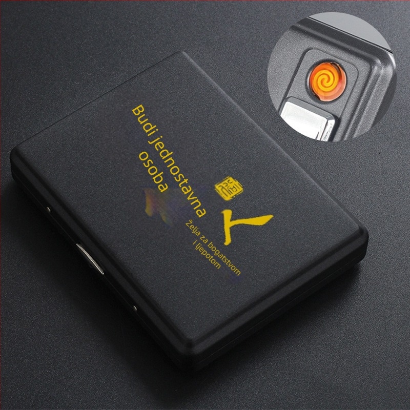 Metalna kutija za cigare s integriranim upaljačem – kapacitet 20 cigareta, tisak logotipa i mogućnost prilagodbe; Cool Crown