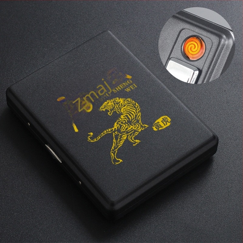 Metalna kutija za cigare s integriranim upaljačem – kapacitet 20 cigareta, tisak logotipa i mogućnost prilagodbe; Cool Crown