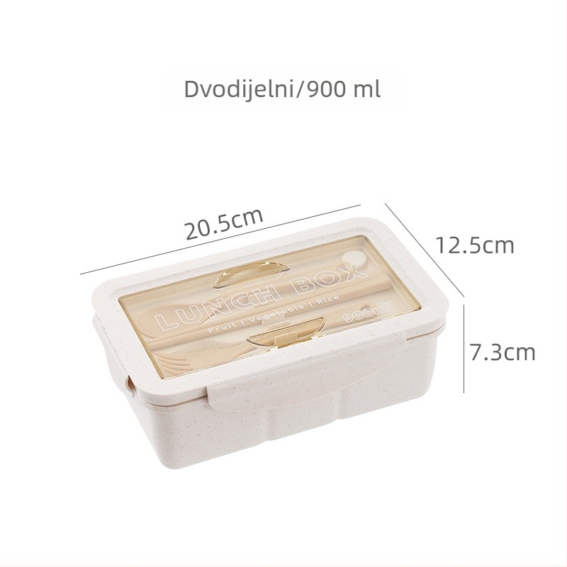 Kvadratna plastična kutija za ručak, mikrovalna sigurna, kapacitet 800-1000 ml, jedan sloj, japanskog stila, s priborom