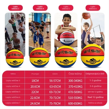 Dječja gumena košarkaška lopta s otisnutim logom, mogućnost prilagodbe, marka Witsar, za vježbanje košarke, nacionalni standard