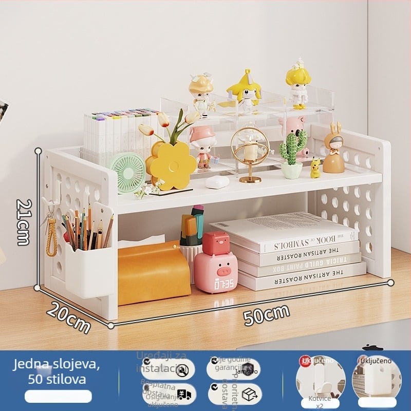 Desktop knjižnica s višeslojnim dizajnom i prilagodljivim pregradama, stolni organizator s pločom s rupicama za organizaciju, model 0010