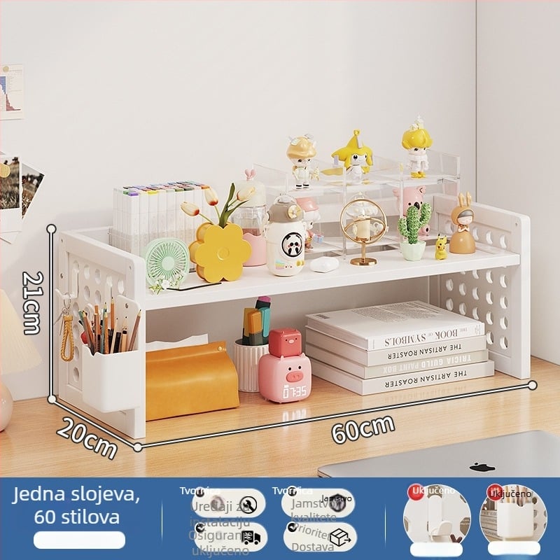 Desktop knjižnica s višeslojnim dizajnom i prilagodljivim pregradama, stolni organizator s pločom s rupicama za organizaciju, model 0010