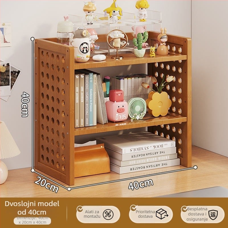 Desktop knjižnica s višeslojnim dizajnom i prilagodljivim pregradama, stolni organizator s pločom s rupicama za organizaciju, model 0010