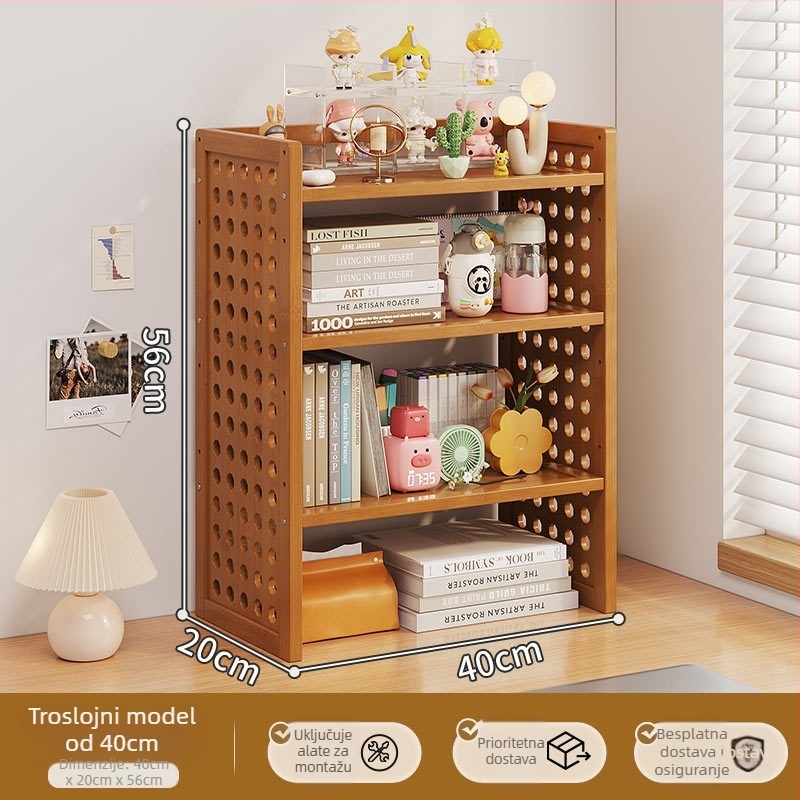 Desktop knjižnica s višeslojnim dizajnom i prilagodljivim pregradama, stolni organizator s pločom s rupicama za organizaciju, model 0010