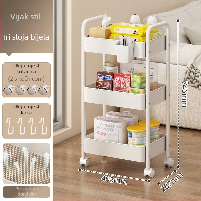 Mali metalni kolica za skladištenje – moderni minimalistički stil, višenamjensko, pogodno za kupaonicu