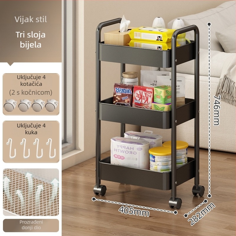 Mali metalni kolica za skladištenje – moderni minimalistički stil, višenamjensko, pogodno za kupaonicu