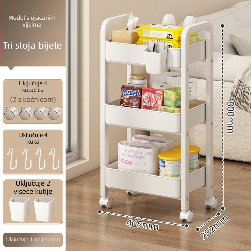 Mali metalni kolica za skladištenje – moderni minimalistički stil, višenamjensko, pogodno za kupaonicu