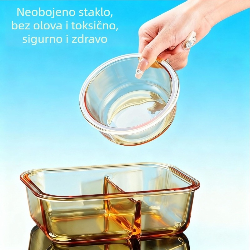 Kutija za ručak od borosilikatnog stakla, kompatibilna s mikrovalnom pećnicom, vodonepropusno zatvorena, izolirana, s poklopcem
