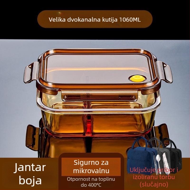 Kutija za ručak od borosilikatnog stakla, kompatibilna s mikrovalnom pećnicom, vodonepropusno zatvorena, izolirana, s poklopcem