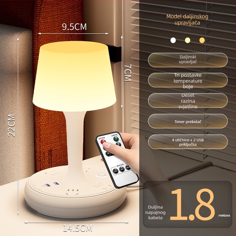 Glasovno upravljana pametna LED stolna lampa sa utičnicom i USB punjenjem, 10A/250V, CCC potvrda, za dom/studentski dom/komercijalnu upotrebu