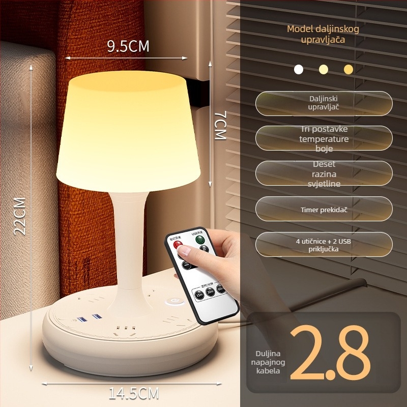 Glasovno upravljana pametna LED stolna lampa sa utičnicom i USB punjenjem, 10A/250V, CCC potvrda, za dom/studentski dom/komercijalnu upotrebu