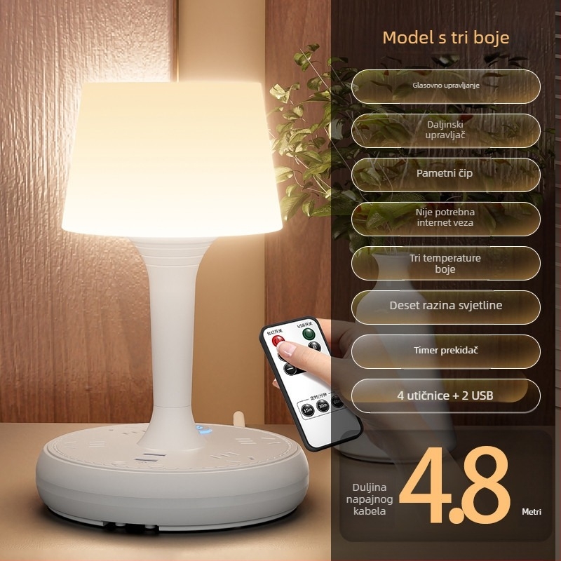 Glasovno upravljana pametna LED stolna lampa sa utičnicom i USB punjenjem, 10A/250V, CCC potvrda, za dom/studentski dom/komercijalnu upotrebu