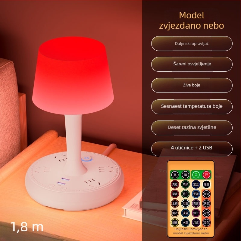 Glasovno upravljana pametna LED stolna lampa sa utičnicom i USB punjenjem, 10A/250V, CCC potvrda, za dom/studentski dom/komercijalnu upotrebu