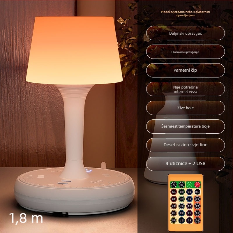 Glasovno upravljana pametna LED stolna lampa sa utičnicom i USB punjenjem, 10A/250V, CCC potvrda, za dom/studentski dom/komercijalnu upotrebu