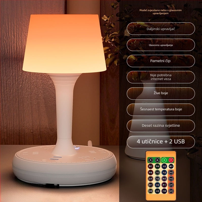 Glasovno upravljana pametna LED stolna lampa sa utičnicom i USB punjenjem, 10A/250V, CCC potvrda, za dom/studentski dom/komercijalnu upotrebu