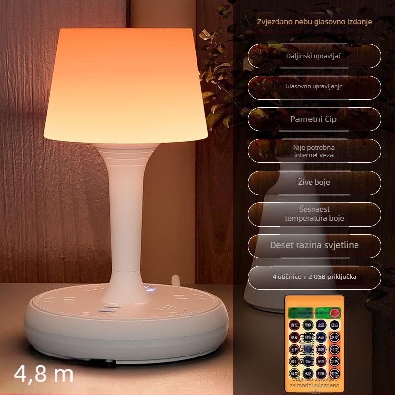 Glasovno upravljana pametna LED stolna lampa sa utičnicom i USB punjenjem, 10A/250V, CCC potvrda, za dom/studentski dom/komercijalnu upotrebu
