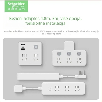 Schneider Electric USB produžni blok utičnica, 10A, 220V, 2000W, tip 86, novi nacionalni standard