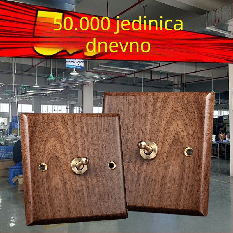 86-tip zidni panel utičnice, Walnut Lever serija, masivno drvo crni orah, bakrena poluga, 10A, 220V