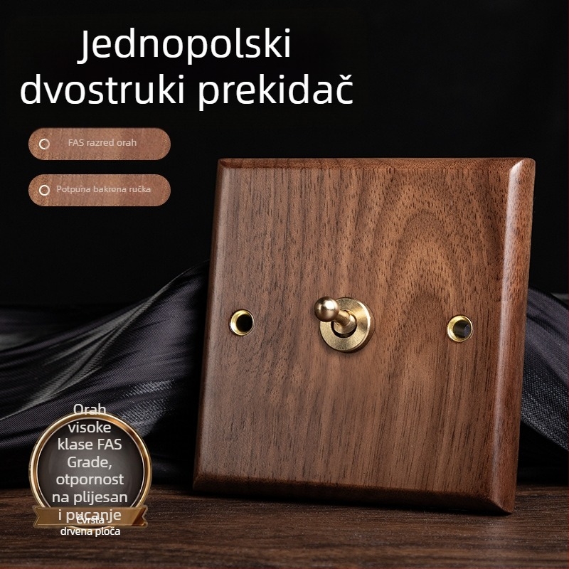 86-tip zidni panel utičnice, Walnut Lever serija, masivno drvo crni orah, bakrena poluga, 10A, 220V