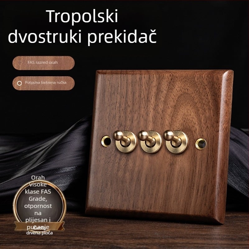 86-tip zidni panel utičnice, Walnut Lever serija, masivno drvo crni orah, bakrena poluga, 10A, 220V