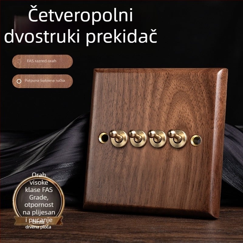 86-tip zidni panel utičnice, Walnut Lever serija, masivno drvo crni orah, bakrena poluga, 10A, 220V