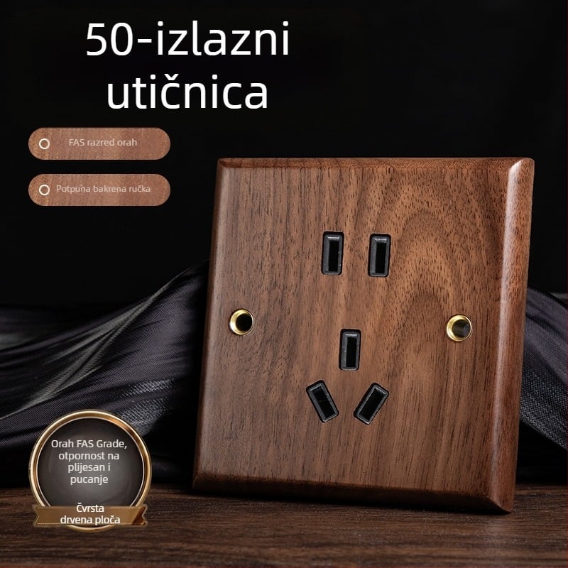86-tip zidni panel utičnice, Walnut Lever serija, masivno drvo crni orah, bakrena poluga, 10A, 220V