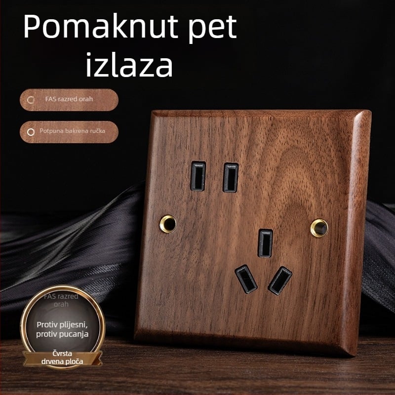 86-tip zidni panel utičnice, Walnut Lever serija, masivno drvo crni orah, bakrena poluga, 10A, 220V