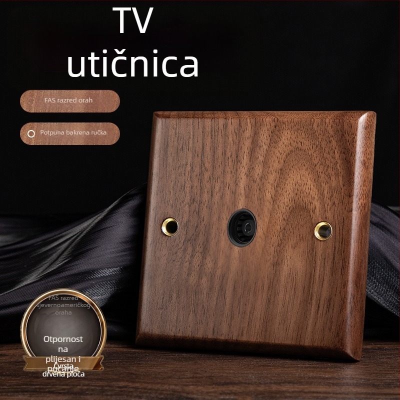 86-tip zidni panel utičnice, Walnut Lever serija, masivno drvo crni orah, bakrena poluga, 10A, 220V