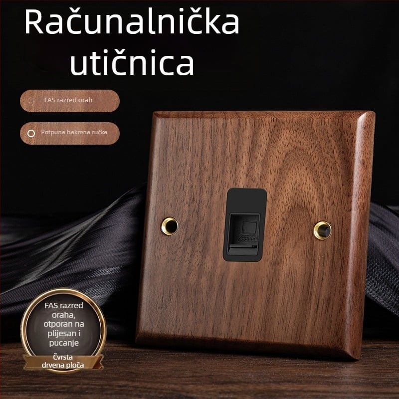 86-tip zidni panel utičnice, Walnut Lever serija, masivno drvo crni orah, bakrena poluga, 10A, 220V