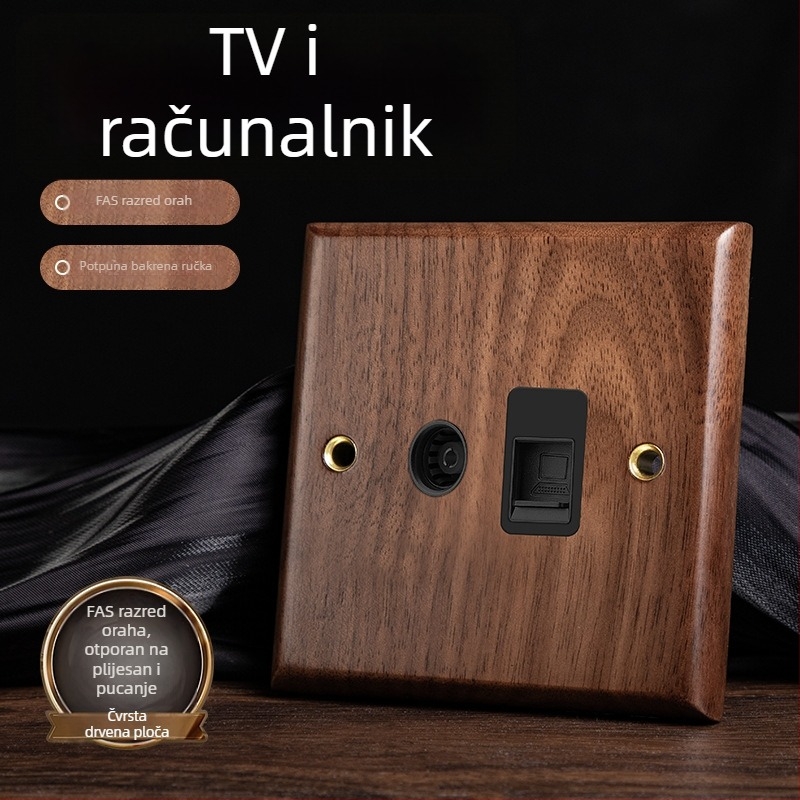 86-tip zidni panel utičnice, Walnut Lever serija, masivno drvo crni orah, bakrena poluga, 10A, 220V