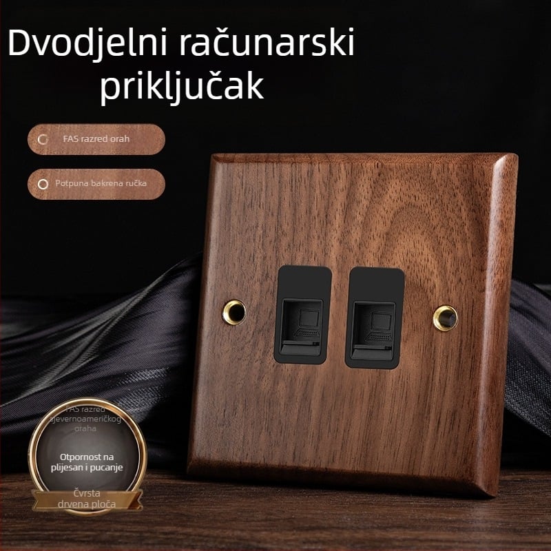 86-tip zidni panel utičnice, Walnut Lever serija, masivno drvo crni orah, bakrena poluga, 10A, 220V